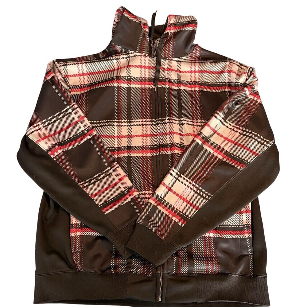Champs Sports Hooded Gray Plaid Jacket Men's Size 2XL Zip Media Pocket
